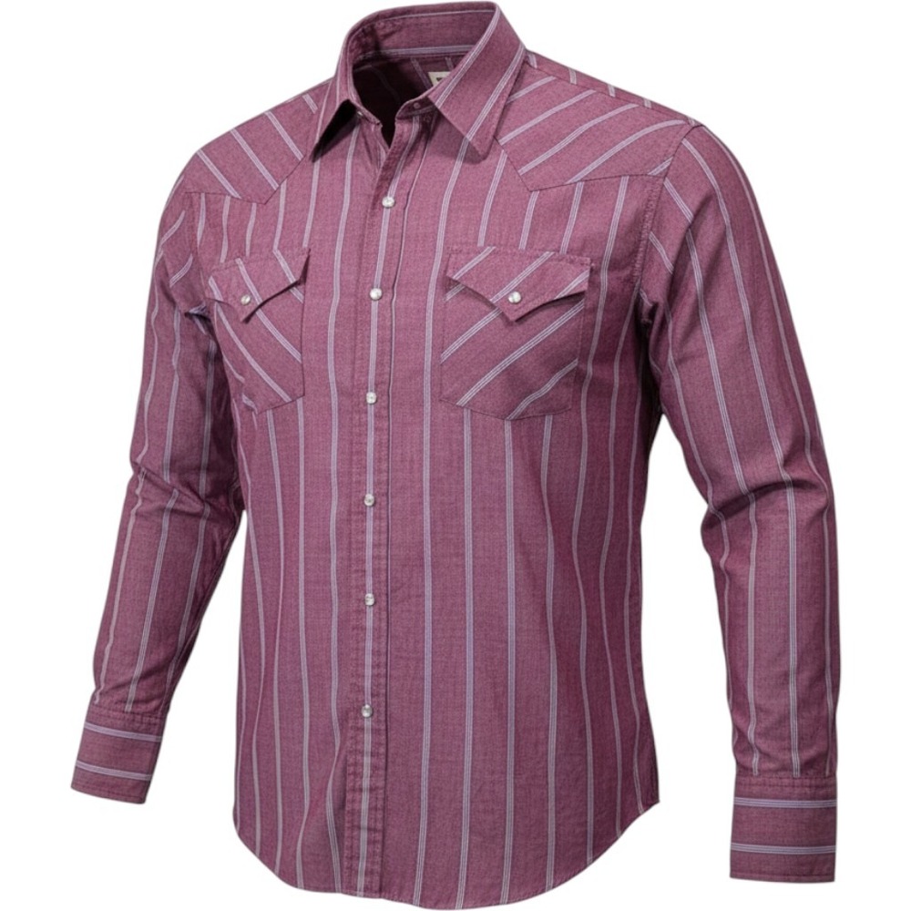 Vintage Ely Cattleman Western Pearl Snap Shirt Mens Large Burgundy Striped Yoke